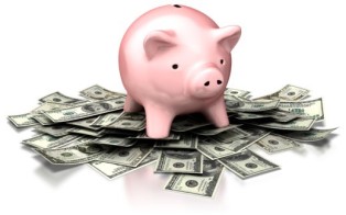 Pig with money - cartoon